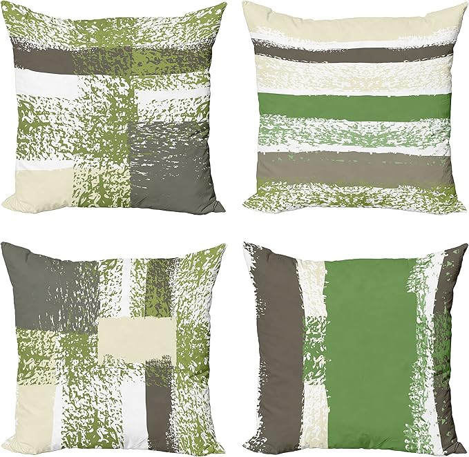 Ambesonne Grunge Throw Pillow Cushion Case Pack of 4, Abstract Design Simplistic Minimal Stripes Brushstrokes Contemporary, Modern Accent Double-Sided Digital Printing, 18", Slate Brown and Green