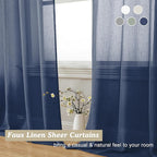 Aiyufeng Kirei Faux Linen Navy BlueSheer Curtains 84 Inches Length 2 Panels, Light Filtering Slub Textured Elegant Rod Pocket Curtain Drapes for Farmhouse Living Room Bedroom, Each 40Wx84L Inch, Blue