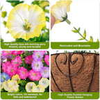 Artificial Faux Hanging Flowers Plants Baskets for Outdoors, Fake Silk Morning Glory in Planter UV Resistant Realistic Artificial Flower for Outside Porch Patio Balcony Garden Yard Home Decor