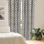 Ambesonne Moroccan Window Curtains, Portuguese Azulejo Checkered Squares Colorful Pattern Floral Arrangement, Lightweight Decor 2-Panel Set with Rod Pocket, Pair of - 28" x 63", Dark Blue Amber Red