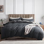 Bedsure 100% Cotton Duvet Cover Queen Size with Fitted Sheet - 4 Pieces Charcoal Waffle Weave Bedding Set, GentleSoft™ and Breathable, Includes 1 Duvet Cover 90x90, 1 Fitted Sheet, 2 Pillow Shams