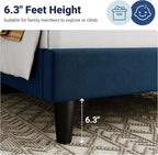 Allewie Twin Bed Frame/Velvet Upholstered Bed Frame with Vertical Channel Tufted Headboard/Strong Wooden Slats/Platform Bed Frame/Mattress Foundation/Box Spring Optional/Easy Assembly/Navy Blue