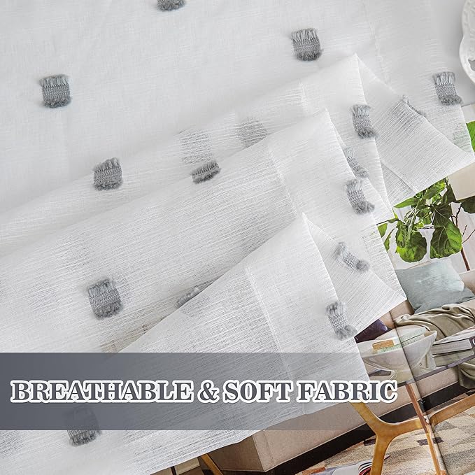 MYSKY HOME White Curtains for Bedroom 72 Inch Length Long Sheer Curtains for Kids Room Nursery Curtains with Grey Patched Design Rod Pocket Privacy Window Drapes Dining Room 52" x 72" 2 Panels
