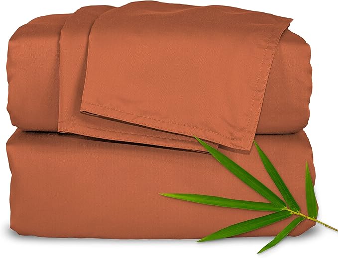 Full Sheets by Pure Bamboo, Genuine 100% Organic Viscose Derived from Bamboo Bed Sheet Set, Luxuriously Soft & Cooling, Double Stitching, Lifetime Quality Promise (Full, Terracotta)