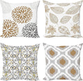 Ambesonne Vintage Throw Pillow Cushion Case Pack of 4, Bohemian Ornamental Leaves Dahlia Pattern Geometric Art Curlicue, Modern Accent Double-Sided Digital Printing, 18", Pale Brown Grey White