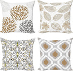 Ambesonne Vintage Throw Pillow Cushion Case Pack of 4, Bohemian Ornamental Leaves Dahlia Pattern Geometric Art Curlicue, Modern Accent Double-Sided Digital Printing, 18", Pale Brown Grey White