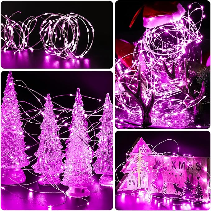 6 Pack LED Fairy Lights 7ft Battery Powered Waterproof, Silver Wire 20 Led Pink Mini String Mason Jar Lights for DIY Wedding Party Bedroom Patio Easter Christmas