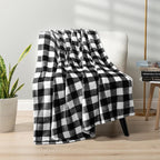 PAVILIA Black and White Buffalo Plaid Fleece Throw Blanket for Couch, Soft Checkered Flannel Blanket for Sofa, Plaid Christmas Couch Throw Bed, Warm Cozy Decorative Blanket Fall Decor Gift, 60x80