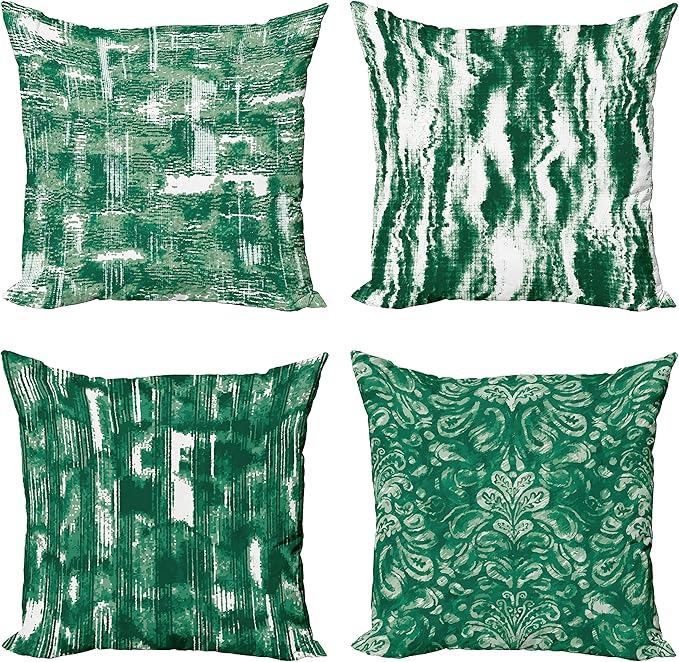 Ambesonne Vintage Throw Pillow Cushion Case Pack of 4, Abstract Grunge Effect Brushstrokes and Waving Striping Stains Paisley Drops, Modern Accent Double-Sided Digital Printing, 18", Forest Green
