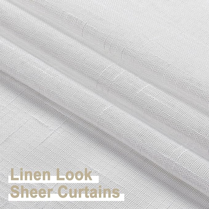Aiyufeng Kirei Faux Linen White Sheer Curtains 84 Inches Long 2 Panels Set, Light Filtering Slub Textured Farmhouse Rod Pocket Sheer Curtain Drapes for Living Room Bedroom, Each 40Wx84L Inch