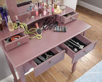 Roundhill Furniture Sanlo Wooden Vanity, Make Up Table and Stool Set, RoseGold