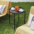 HollyHOME Round Metal Side Table, Outdoor Small Folding Accent Stand with Removable Tray, 17.72'' Portable End Table for Balconies, Gardens, Living Rooms and Bedrooms, Black