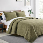 Love's cabin California King Size Quilt Bedding Set Green Bedspreads - Cal King Summer Lightweight Bedspread Comforter - Coin Pattern Coverlet for All Season - 3 Pieces (1 Quilt, 2 Pillow Shams)