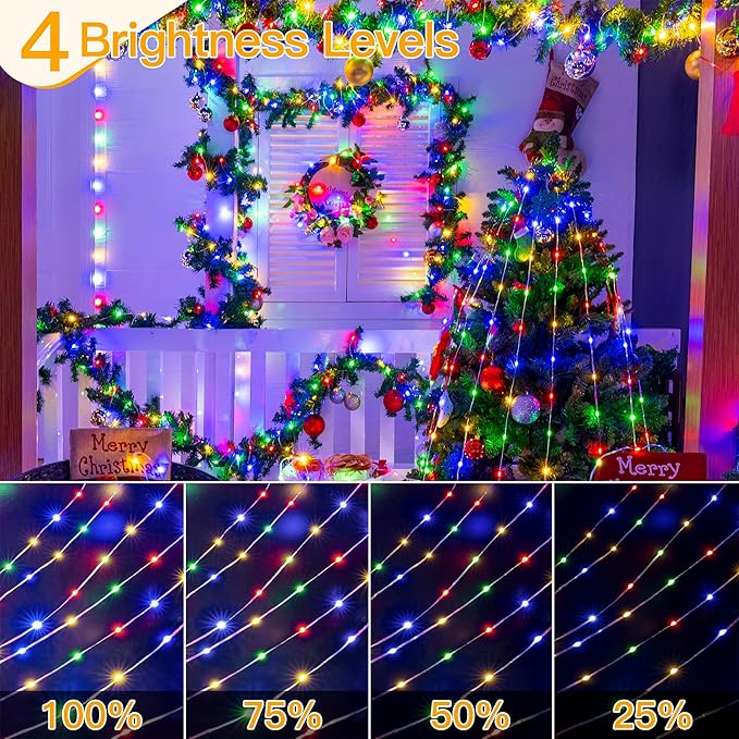 Ollny Christmas Lights Outdoor 600LED 197FT, Multicolor Christmas Tree Lights IP67 Waterproof, Plug in Fairy Lights with Remote 8 Modes Timer, Xmas Light for Indoor House Holiday Decor