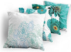 Ambesonne Floral Throw Pillow Cushion Case Pack of 4, Modern Design Flowers in Aquatic Color Palette Cold Toned Leaves Print, Modern Accent Double-Sided Digital Printing, 20", White Turquoise