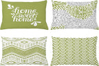 Ambesonne Geometric Throw Pillow CushiCase Pack 4, Home Phrase Minimal Zigzag Squama Dahlia Flower Petals ChevrTribal, Modern Accent Double-Sided Digital Printing, 20" x 12", Green and White