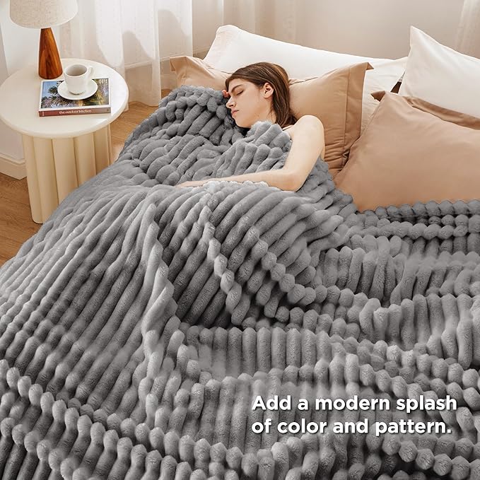 Bedsure GentleSoft Frost Gray Fleece Blanket for Couch - Cozy Soft Blankets for Women, Cute Small Throws for Girls, 90x90 Inches