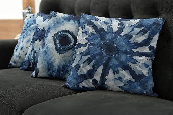 Ambesonne Watercolor Throw Pillow Cushion Case Pack of 4, Abstract Design Ikat Inspired Tribal Themed Painting Look Oceanic Tones Print, Modern Accent Double-Sided Digital Printing, 24", Slate Blue