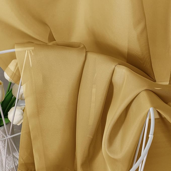 Aiyufeng Gold Sheer Curtain 84 Inches Long 2 Panels Set, Light Filtering Gold Window Curtain Drapes Treatment for Kitchen, Bedroom,Children Room, Dual Rod Pocket, 2 Pack of 42 x 84"