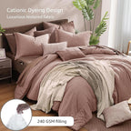 Monbix Queen Comforter Set - 7 Pieces Dusty Pink Cationic Dyeing Bed in a Bag Queen Bedding Sets with Sheets, Pillowcases & Shams, Reversible Bedding Comforters