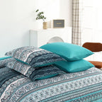 Cottolester Boho Queen Comforter Set 8 Pieces, Teal Comforter Bohemian Striped Bed in A Bag,Soft Microfiber Bedding Set for All Seasons