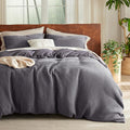 Bedsure Cooling Waffle Duvet Cover King - Cotton Blend Rayon Derived from Bamboo Duvet Cover Set for Hot Sleepers, Breathable Bedding Set with a Vintage Charm, 3 Pieces (Charcoal, King, 104"x90")