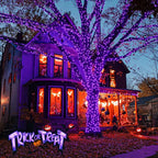JMEXSUSS 33ft 100 LED Purple Lights for Halloween Decorations, Purple Battery Operated Lights with Remote Indoor Outdoor, String Lights for Halloween Christmas Decor