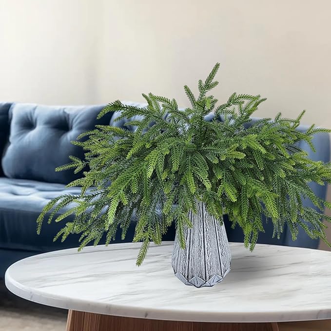 50 Pcs Christmas Greenery Pines Branch Pine Branches Artificial Green Pine Stem - Real Touch for Vase DIY Crafts Flower Arrangement Home Indoor Christmas Decor(18 Inch)