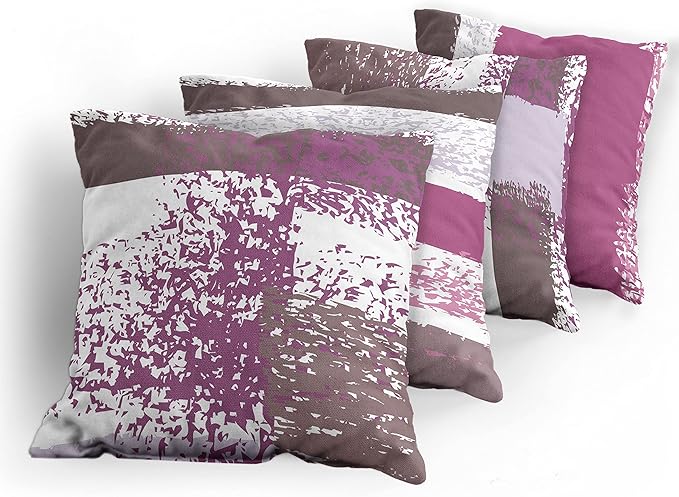 Ambesonne Grunge Throw Pillow Cushion Case Pack of 4, Abstract Design Simplistic Minimal Stripes Brushstrokes Contemporary, Modern Accent Double-Sided Digital Printing, 18", Grey Pink and Dark Mauve