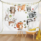 Lunarable Woodland Tapestry, Animals of The Forest Mushrooms Acorns Circular Frame Cartoon Pastel Colors, Wide Wall Hanging for Bedroom Living Room Dorm, 60" X 40", Multicolor