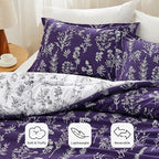 Bedsure Twin/Twin XL Comforter Set - Dark Purple Bed Set, 2 Pieces Cute Floral Bedding, 1 Soft Reversible Botanical Flowers Comforter and 1 Pillow Sham