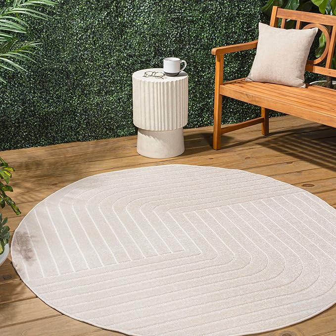 Eyely NCS101A-8R Scandinavian Odense Minimalist Angle Geometric Indoor Rug, Pet Friendly, Non-Shedding, Stain Resistant, Easy-Cleaning, Ivory/Cream, 8' Round, Indoor/Outdoor, Area Rug