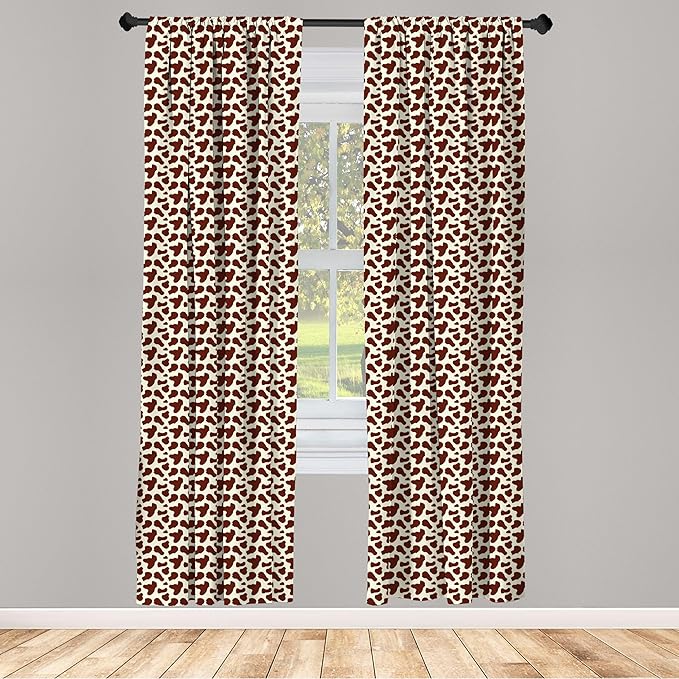 Ambesonne Cow Print Window Curtains, Cattle Skin with Brown Spots Agriculture Cow Oxen Hide Camouflage Pattern, Lightweight Decor 2-Panel Set with Rod Pocket, Pair of - 28" x 84", White Brown
