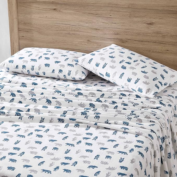 Eddie Bauer- Twin Sheet Set, Cotton Flannel Bedding Set, Brushed for Extra Softness, Cozy Home Décor (Bear Mountain Grey, Twin)