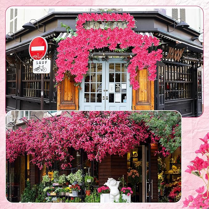 60 Pack Artificial Bougainvillea Floral 38" Silk Long Stem Bougainvillea Plants Hanging Table Centerpiece for Home Wedding Indoor Outdoor Decorations (Rose Red)