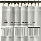 KangBang 90 Inch Linen Textured Curtains Blackout for Bedroom, Room Darkening Thermal Insulated Neutral Scandinavian Style Curtains, Back Tab Hook Belt Pleated Drapes(Greyish White,52Wx90L,2 Panels)