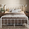 Allewie Full Size Metal Platform Bed Frame with Victorian Style Wrought Iron-Art Headboard/Footboard, No Box Spring Required，White