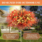 3 Set Artificial Fake Fall Hanging Flowers Plants Basket Outdoors Faux Hanging Baskets with Fall Flowers UV Resistant for Outside Yard Patio Garden Balcony Patio Porch Autumn Decor