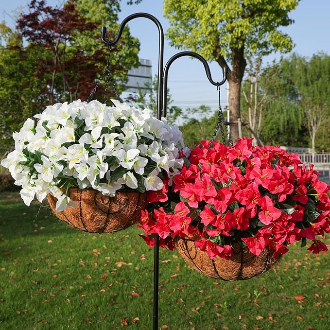 Artificial Fake Hanging Flowers Plants Basket for Outdoors Decoration, Faux Silk Bougainvillea Flowers in Planter UV Resistant Realistic Flower for Outside Porch Patio Garden Yard Home Decor (Hotpink)