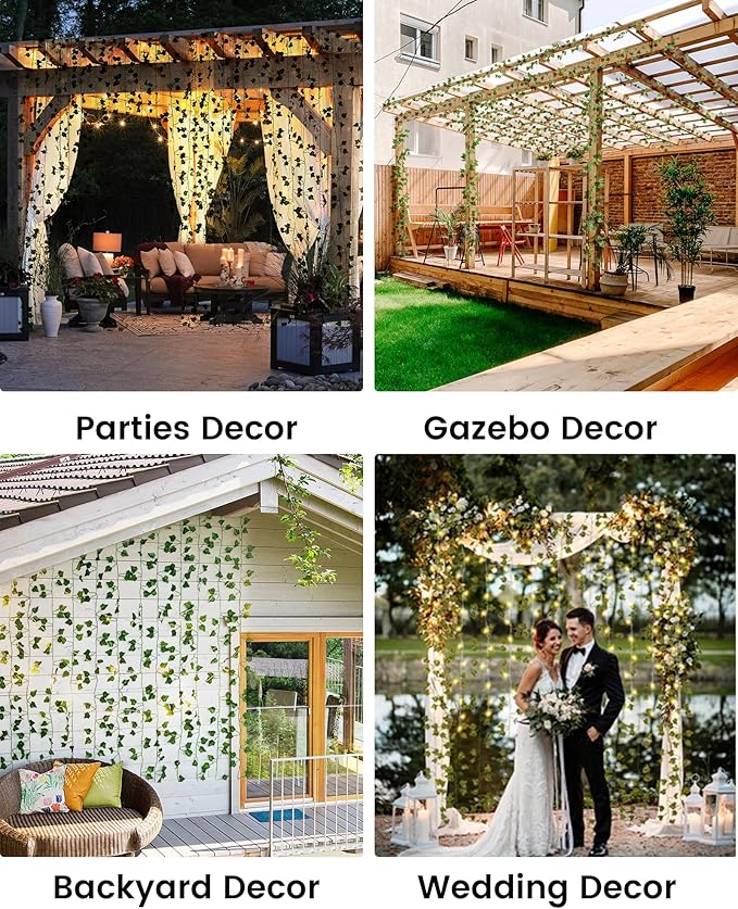 JACKYLED 84Ft 12 Pack Artificial Ivy Garland Fake Plants, Ivy Vines Leaves with CE Certified 80 LED String Lights, Hanging Ivy Lights for Bedroom Garden Party Wall Room Decor
