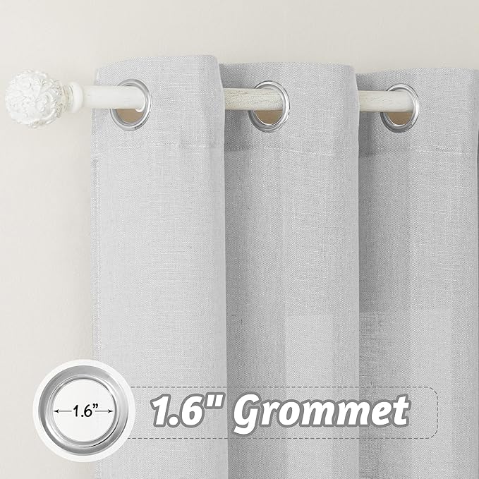 RYB HOME Grey Sheer Curtains - Linen Grommet Window Curtain Drapes Light Airy Semi Sheers for Bedroom Patio Living Room Patio Door, Wide 52 x Long 84 inch, 2 Panels, Dove Grey