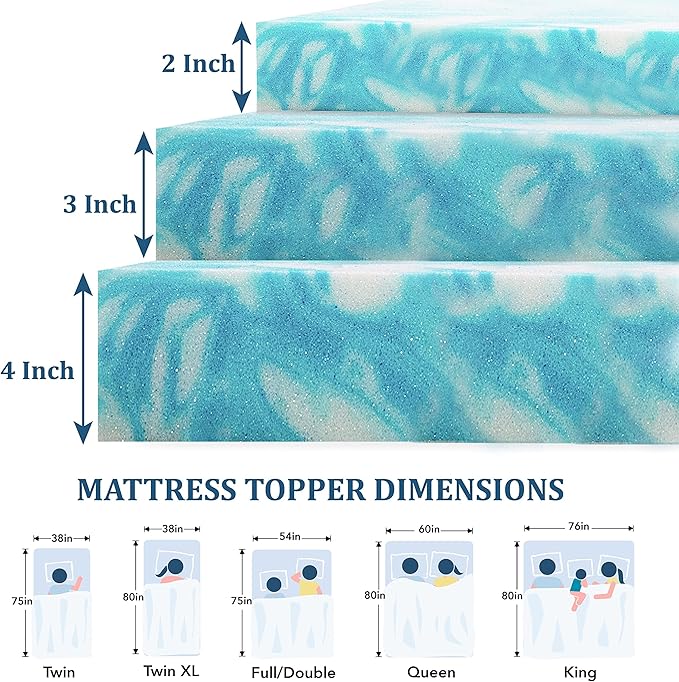 EGO Topper 4 Inch Full Memory Foam Mattress Topper, Gel Foam Mattress Topper for Pressure Relief, Ventilated Design Bed Topper in a Box, CertiPUR-US Certified, 54"×75", Medium