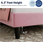 Allewie Twin Bed Frame/Velvet Upholstered Bed Frame with Vertical Channel Tufted Headboard/Strong Wooden Slats/Platform Bed Frame/Mattress Foundation/Box Spring Optional/Easy Assembly/Pink