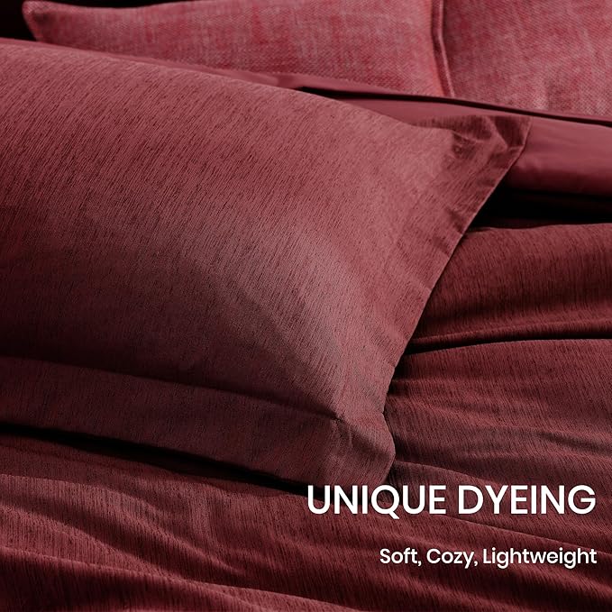 Monbix King Size Comforter Set Red, Cationic Dyeing Reversible Bedding Set 7 Pieces, All Season Bed in a Bag with Sheets, Pillowcases & Shams