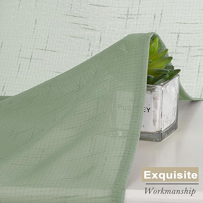 Aiyufeng Faux Sage Green Sheer Curtains 54 Inch Length 2 Panel Set, Fresh Farmhouse 54 Inch Long Sheer Linen Look Airy & Lightweight Elegant Window Treatments for Bedroom/Kitchen, 30Wx54L inch