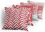 Ambesonne Geometric Throw Pillow Cushion Case Pack of 4, Home Phrase Minimal Zigzag Squama Dahlia Flower Petals Chevron Tribal, Modern Accent Double-Sided Digital Printing, 20", Dark Coral and White