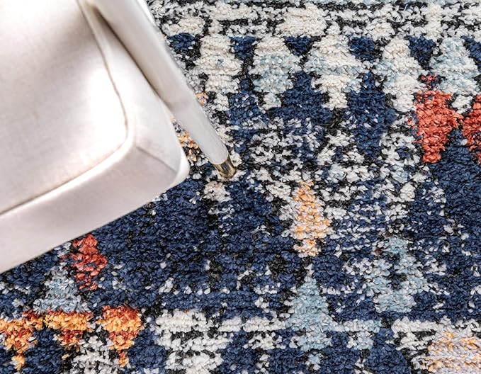 Rugs.com Morocco Collection Rug – 4' x 6' Navy Blue High-Pile Rug Perfect for Living Rooms, Large Dining Rooms, Open Floorplans