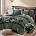 MaiRêve Oversized Queen Comforter Set Olive Green, Embroidery Western Bedding Set Boho 7 Pieces, Farmhouse All Season Bed in A Bag with Sheets, Pillowcases & Shams