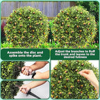 27.5" Artificial Olive Boxwood Topiary Ball Tree, Set of 2 Fake Bushes Shrubs with Ground Spike, UV Resistant Faux Evergreen Boxwood Plants for Outdoor Indoor Planters Front Porch Garden Decor