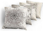 Ambesonne Ethnic Throw Pillow Cushion Case Pack of 4, Mandala Design Cultural Folkloric Motifs Swirling Floral Style Art Illustration, Modern Accent Double-Sided Digital Printing, 18", Eggshell Brown